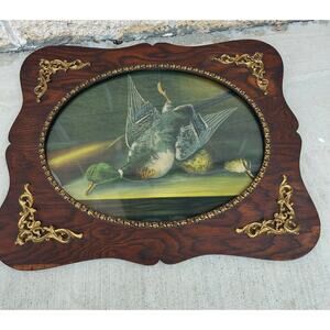 Antique Victorian Tiger Oak  Dead Game Duck Waterfowl Print Gilt Brass Rococo